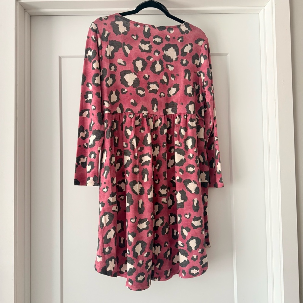 NWOT-Emerald Brand Pink/Merlot/Gray Leopard Long Sleeve Tunic Dress SZ M - Picture 3 of 9